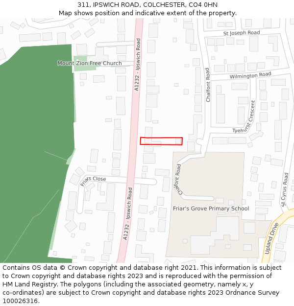 311, IPSWICH ROAD, COLCHESTER, CO4 0HN: Location map and indicative extent of plot