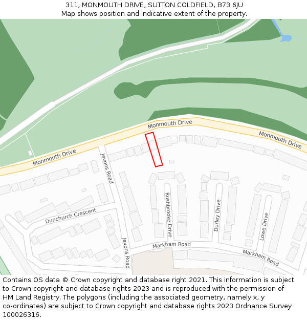 311, MONMOUTH DRIVE, SUTTON COLDFIELD, B73 6JU: Location map and indicative extent of plot