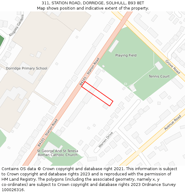 311, STATION ROAD, DORRIDGE, SOLIHULL, B93 8ET: Location map and indicative extent of plot