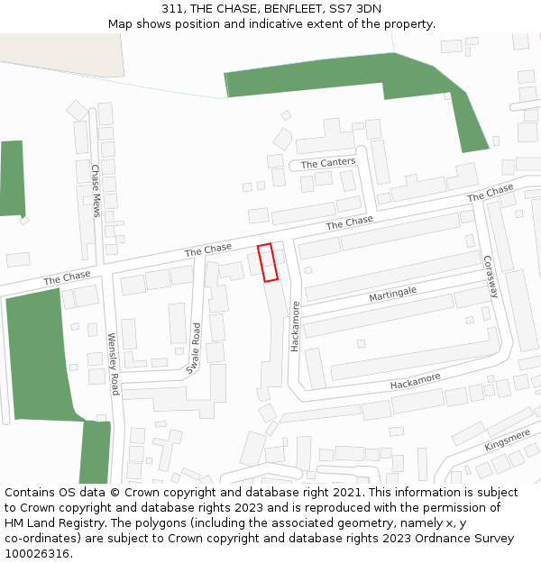 311, THE CHASE, BENFLEET, SS7 3DN: Location map and indicative extent of plot