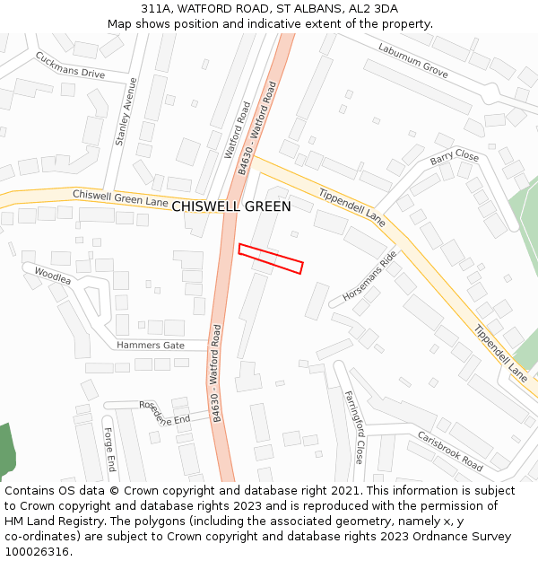 311A, WATFORD ROAD, ST ALBANS, AL2 3DA: Location map and indicative extent of plot