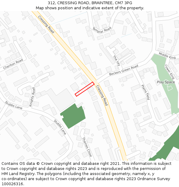 312, CRESSING ROAD, BRAINTREE, CM7 3PG: Location map and indicative extent of plot