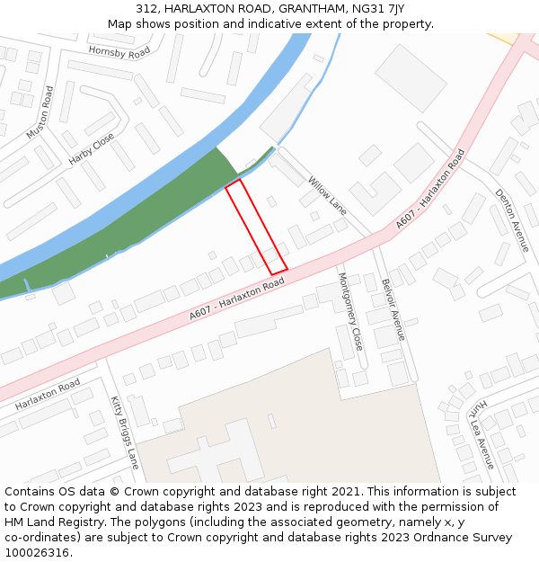 312, HARLAXTON ROAD, GRANTHAM, NG31 7JY: Location map and indicative extent of plot