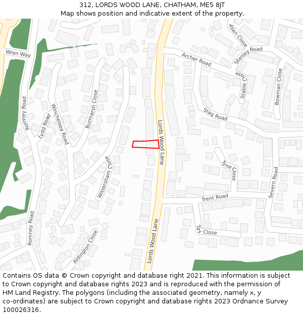 312, LORDS WOOD LANE, CHATHAM, ME5 8JT: Location map and indicative extent of plot