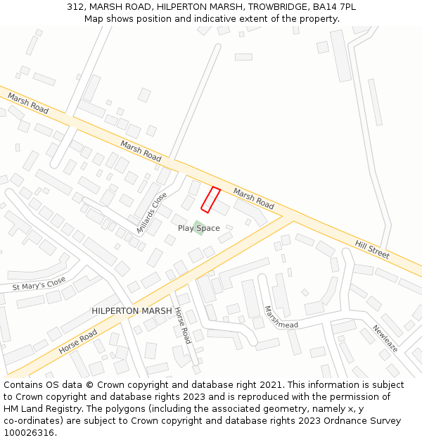 312, MARSH ROAD, HILPERTON MARSH, TROWBRIDGE, BA14 7PL: Location map and indicative extent of plot