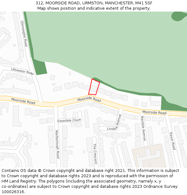 312, MOORSIDE ROAD, URMSTON, MANCHESTER, M41 5SF: Location map and indicative extent of plot