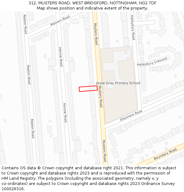 312, MUSTERS ROAD, WEST BRIDGFORD, NOTTINGHAM, NG2 7DF: Location map and indicative extent of plot