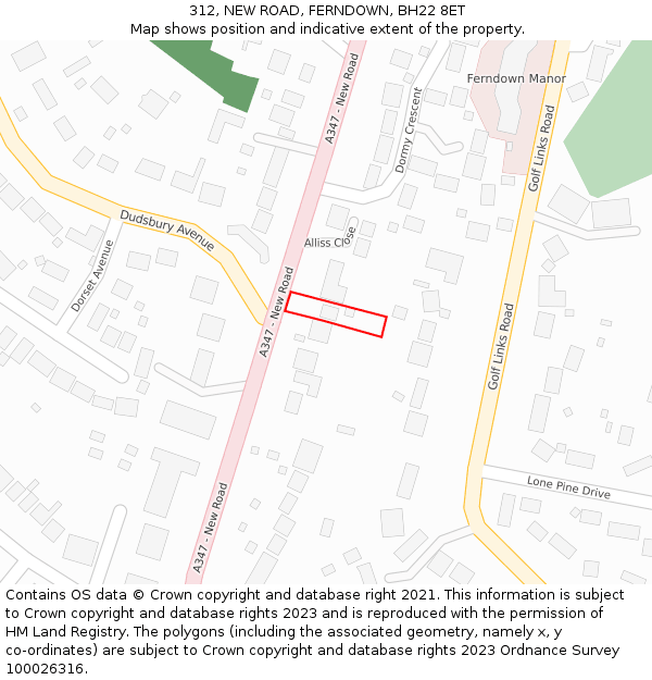 312, NEW ROAD, FERNDOWN, BH22 8ET: Location map and indicative extent of plot