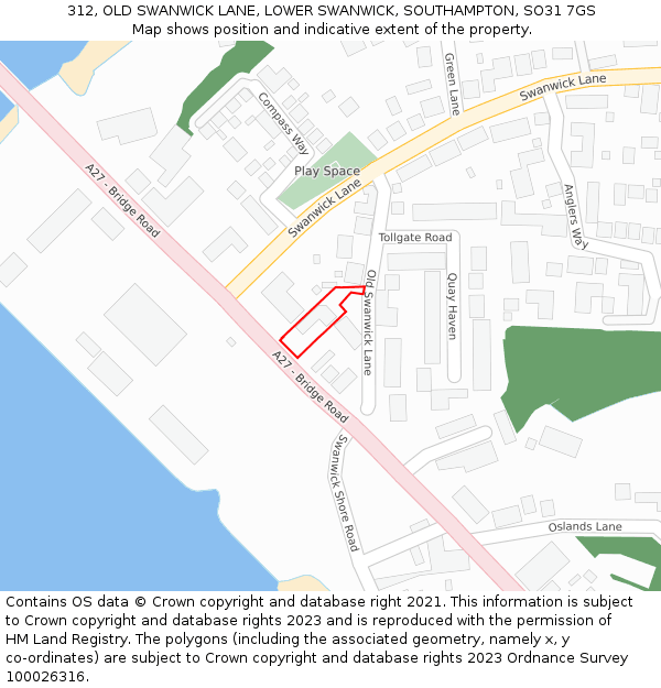 312, OLD SWANWICK LANE, LOWER SWANWICK, SOUTHAMPTON, SO31 7GS: Location map and indicative extent of plot