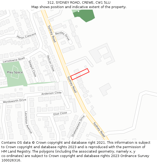 312, SYDNEY ROAD, CREWE, CW1 5LU: Location map and indicative extent of plot