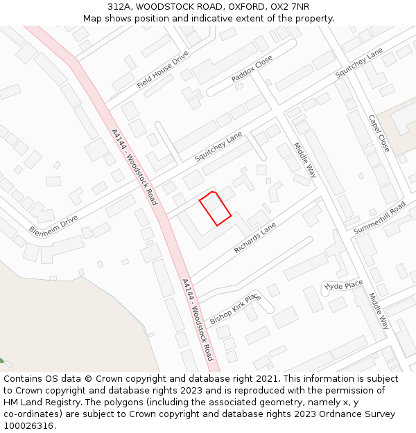 312A, WOODSTOCK ROAD, OXFORD, OX2 7NR: Location map and indicative extent of plot