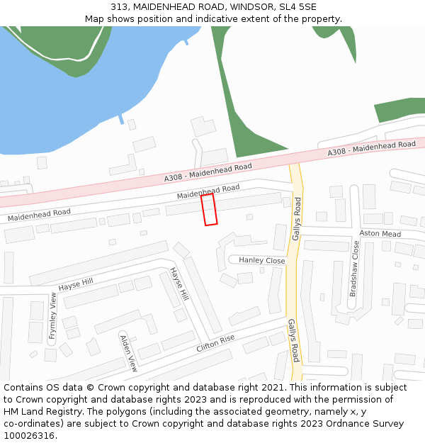 313, MAIDENHEAD ROAD, WINDSOR, SL4 5SE: Location map and indicative extent of plot