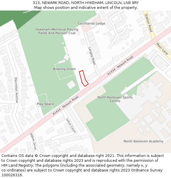 313, NEWARK ROAD, NORTH HYKEHAM, LINCOLN, LN6 9RY: Location map and indicative extent of plot