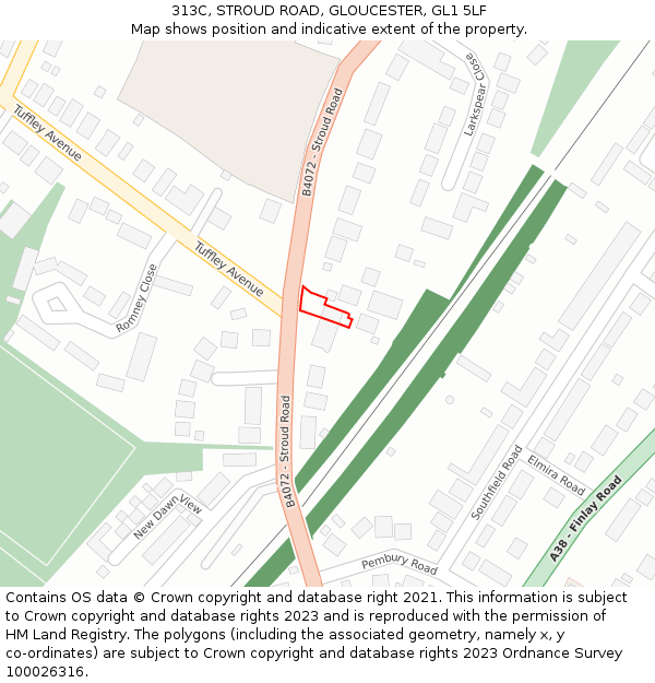 313C, STROUD ROAD, GLOUCESTER, GL1 5LF: Location map and indicative extent of plot