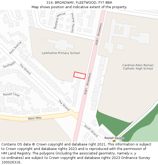 314, BROADWAY, FLEETWOOD, FY7 8BA: Location map and indicative extent of plot