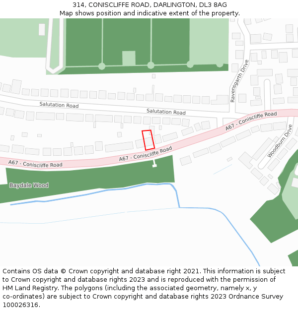 314, CONISCLIFFE ROAD, DARLINGTON, DL3 8AG: Location map and indicative extent of plot