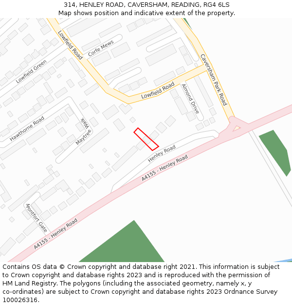 314, HENLEY ROAD, CAVERSHAM, READING, RG4 6LS: Location map and indicative extent of plot