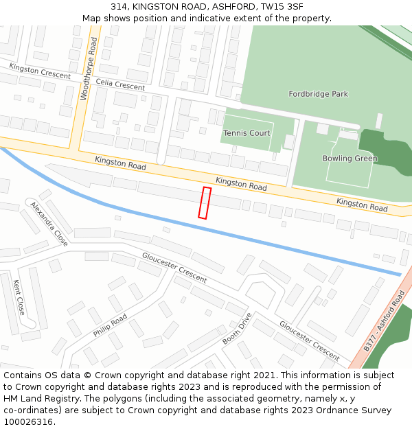 314, KINGSTON ROAD, ASHFORD, TW15 3SF: Location map and indicative extent of plot