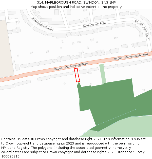 314, MARLBOROUGH ROAD, SWINDON, SN3 1NP: Location map and indicative extent of plot