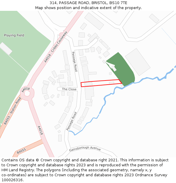 314, PASSAGE ROAD, BRISTOL, BS10 7TE: Location map and indicative extent of plot