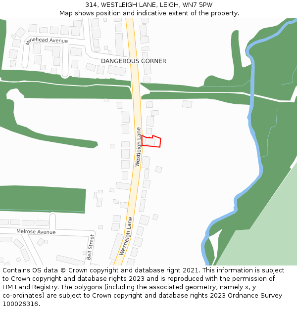 314, WESTLEIGH LANE, LEIGH, WN7 5PW: Location map and indicative extent of plot