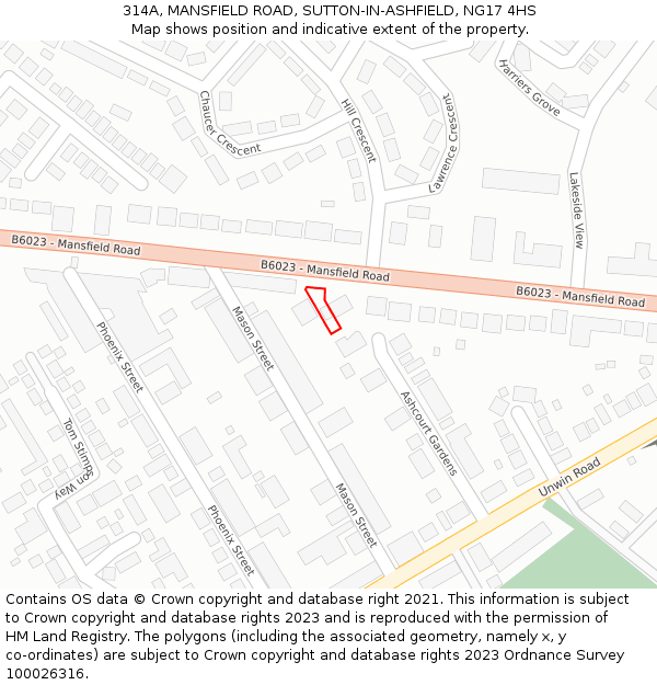 314A, MANSFIELD ROAD, SUTTON-IN-ASHFIELD, NG17 4HS: Location map and indicative extent of plot