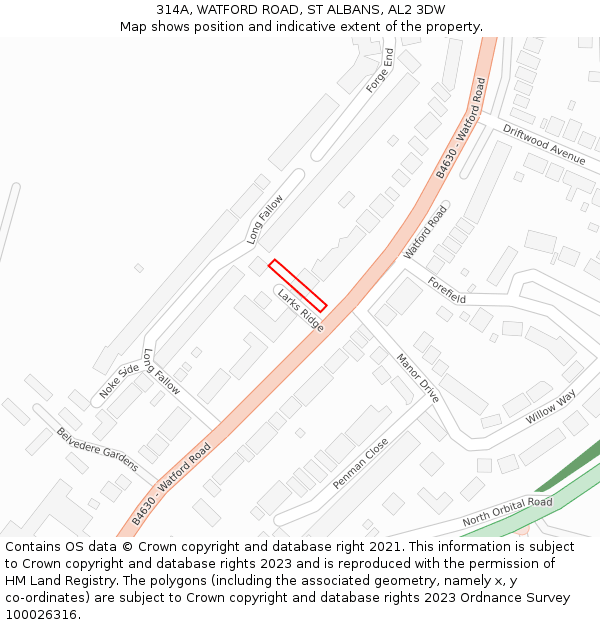 314A, WATFORD ROAD, ST ALBANS, AL2 3DW: Location map and indicative extent of plot