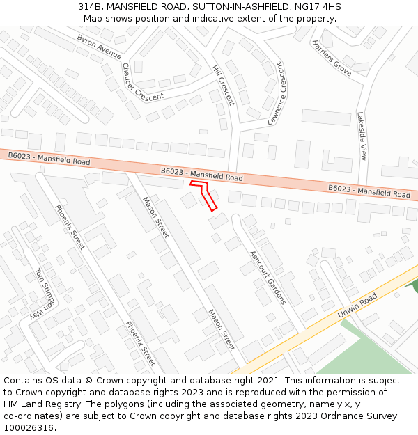 314B, MANSFIELD ROAD, SUTTON-IN-ASHFIELD, NG17 4HS: Location map and indicative extent of plot