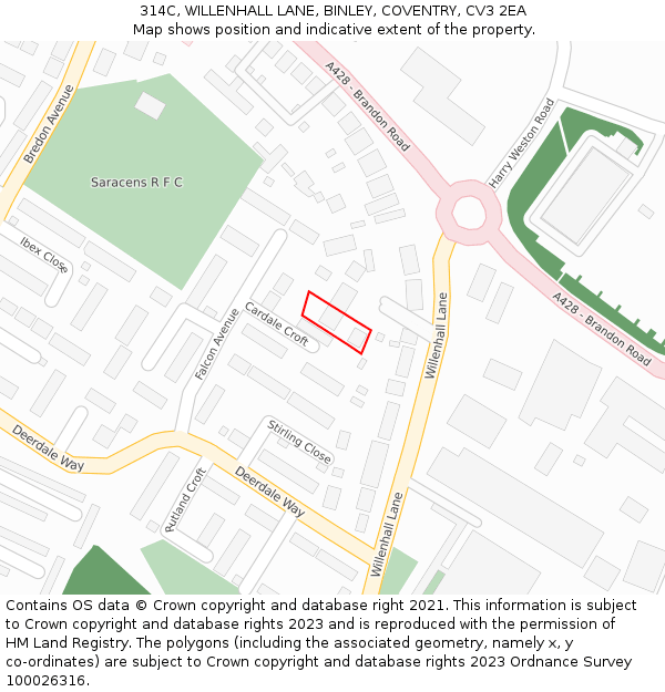 314C, WILLENHALL LANE, BINLEY, COVENTRY, CV3 2EA: Location map and indicative extent of plot