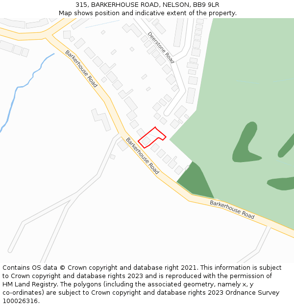 315, BARKERHOUSE ROAD, NELSON, BB9 9LR: Location map and indicative extent of plot