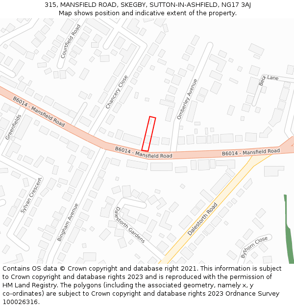 315, MANSFIELD ROAD, SKEGBY, SUTTON-IN-ASHFIELD, NG17 3AJ: Location map and indicative extent of plot