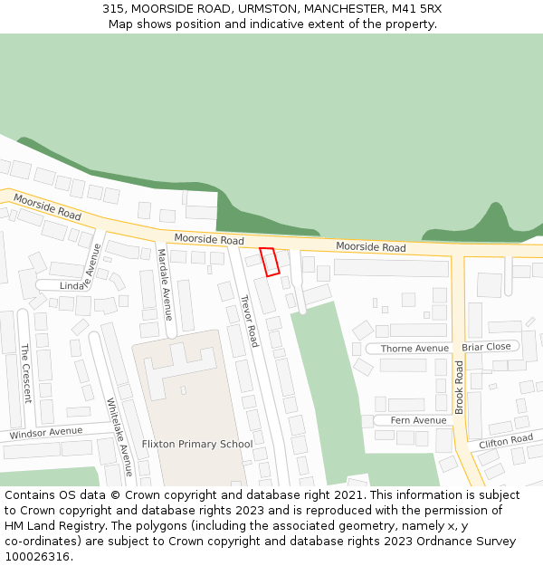 315, MOORSIDE ROAD, URMSTON, MANCHESTER, M41 5RX: Location map and indicative extent of plot