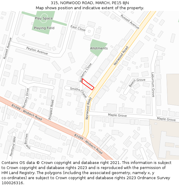 315, NORWOOD ROAD, MARCH, PE15 8JN: Location map and indicative extent of plot