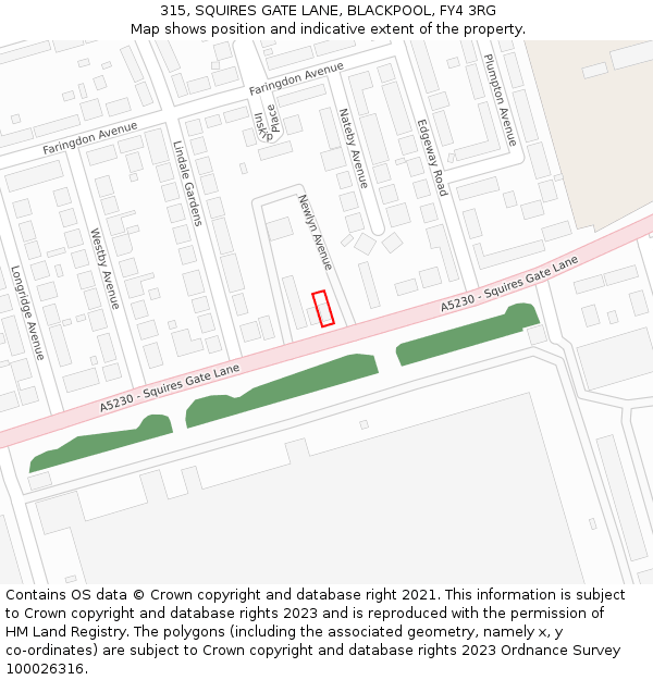 315, SQUIRES GATE LANE, BLACKPOOL, FY4 3RG: Location map and indicative extent of plot