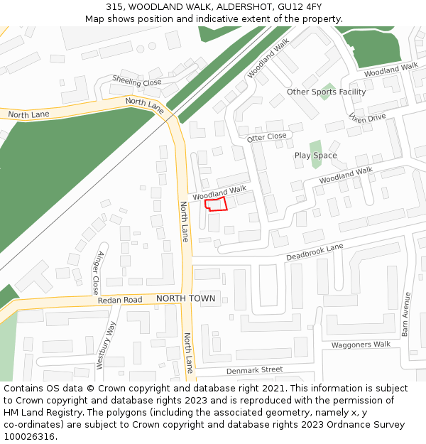 315, WOODLAND WALK, ALDERSHOT, GU12 4FY: Location map and indicative extent of plot