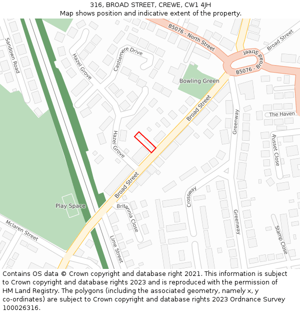 316, BROAD STREET, CREWE, CW1 4JH: Location map and indicative extent of plot