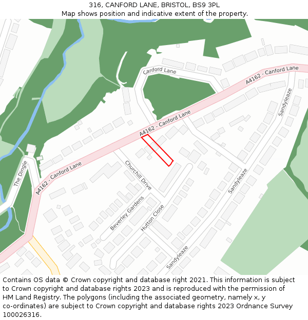 316, CANFORD LANE, BRISTOL, BS9 3PL: Location map and indicative extent of plot