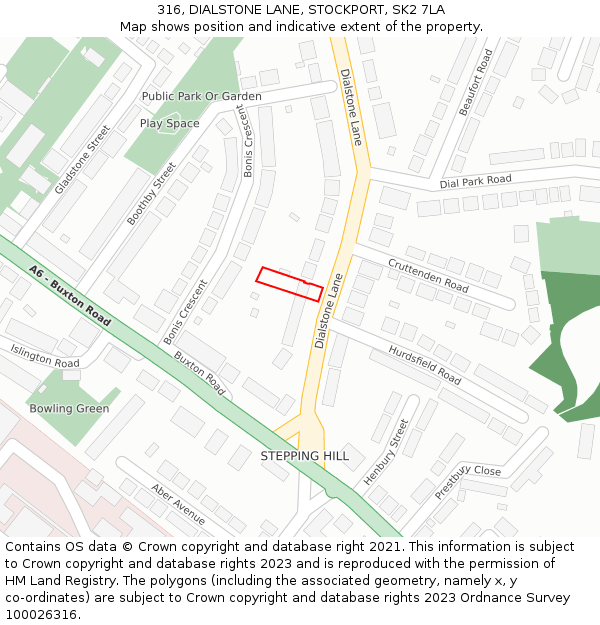 316, DIALSTONE LANE, STOCKPORT, SK2 7LA: Location map and indicative extent of plot