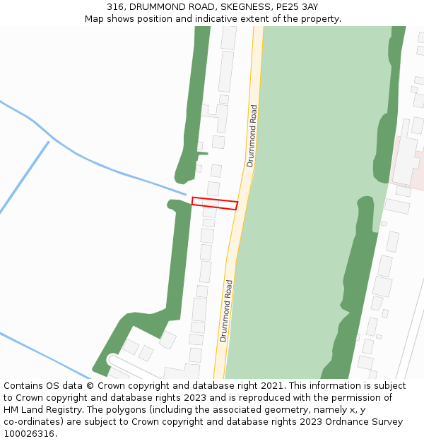 316, DRUMMOND ROAD, SKEGNESS, PE25 3AY: Location map and indicative extent of plot