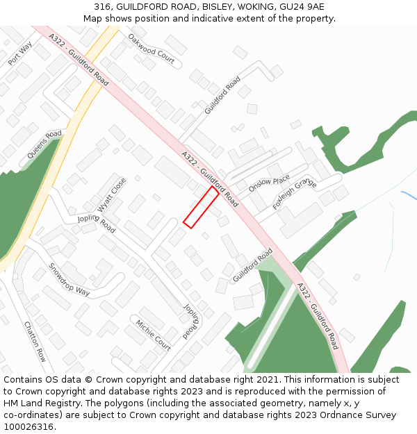 316, GUILDFORD ROAD, BISLEY, WOKING, GU24 9AE: Location map and indicative extent of plot