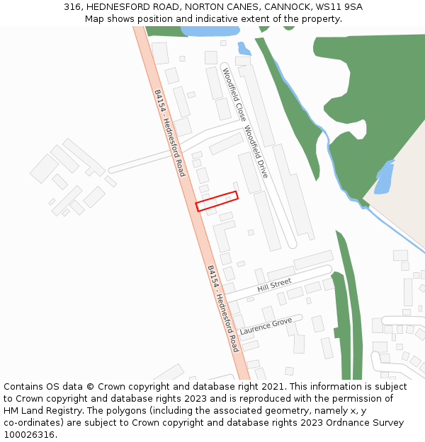 316, HEDNESFORD ROAD, NORTON CANES, CANNOCK, WS11 9SA: Location map and indicative extent of plot