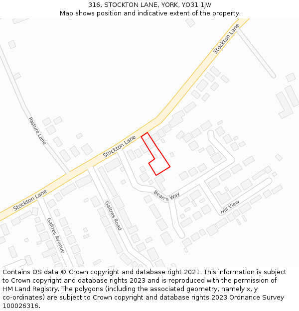 316, STOCKTON LANE, YORK, YO31 1JW: Location map and indicative extent of plot