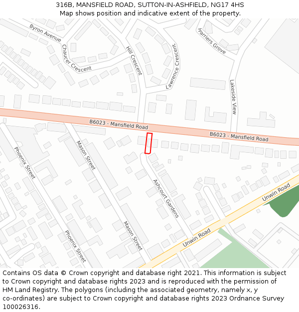 316B, MANSFIELD ROAD, SUTTON-IN-ASHFIELD, NG17 4HS: Location map and indicative extent of plot