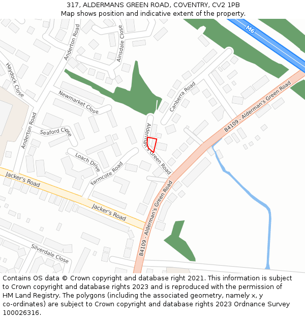 317, ALDERMANS GREEN ROAD, COVENTRY, CV2 1PB: Location map and indicative extent of plot