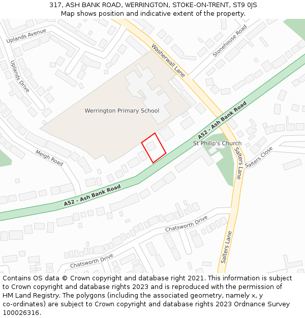 317, ASH BANK ROAD, WERRINGTON, STOKE-ON-TRENT, ST9 0JS: Location map and indicative extent of plot