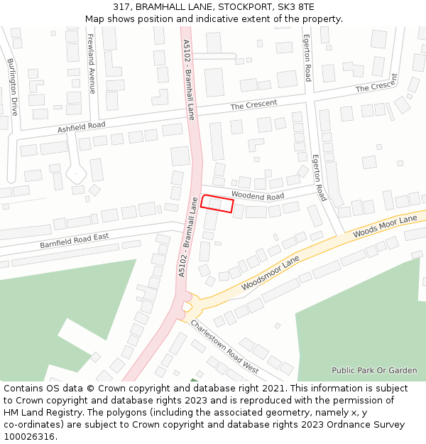 317, BRAMHALL LANE, STOCKPORT, SK3 8TE: Location map and indicative extent of plot