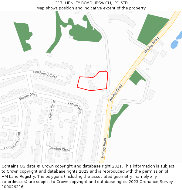 317, HENLEY ROAD, IPSWICH, IP1 6TB: Location map and indicative extent of plot