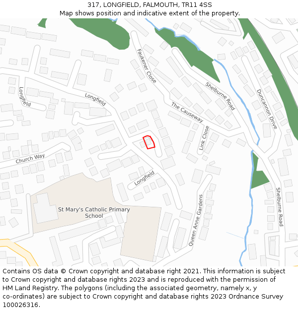 317, LONGFIELD, FALMOUTH, TR11 4SS: Location map and indicative extent of plot