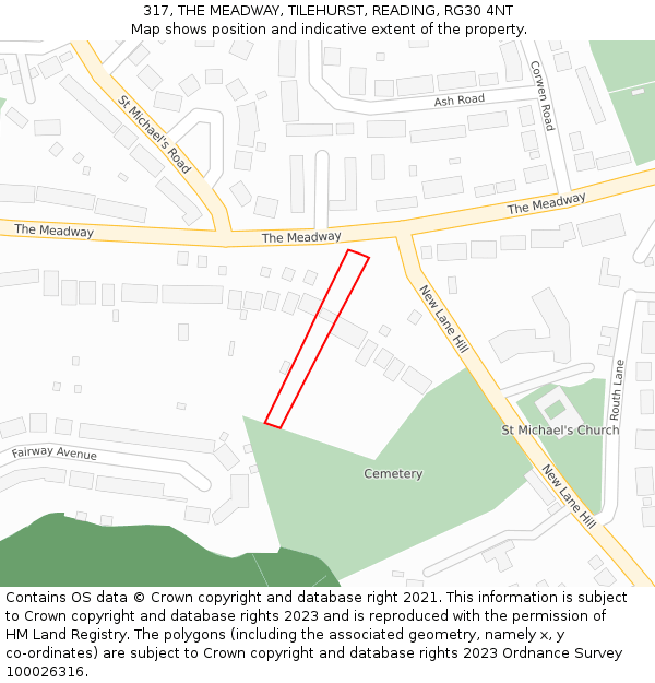 317, THE MEADWAY, TILEHURST, READING, RG30 4NT: Location map and indicative extent of plot