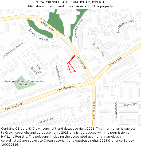 317A, GRESSEL LANE, BIRMINGHAM, B33 9UU: Location map and indicative extent of plot